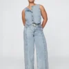 Pantalon baggy en denim ultra-doux à taille mi-haute