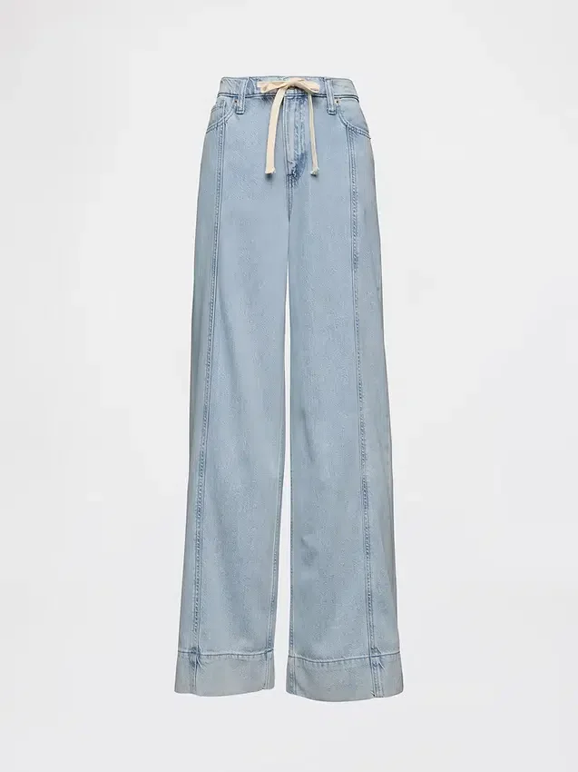 Pantalon baggy en denim ultra-doux à taille mi-haute
