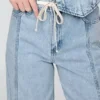 Pantalon baggy en denim ultra-doux à taille mi-haute