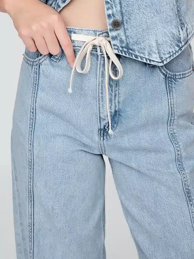 Pantalon baggy en denim ultra-doux à taille mi-haute