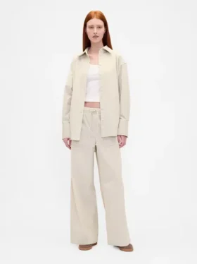 Pantalon baggy en velours côtelé à taille moyenne