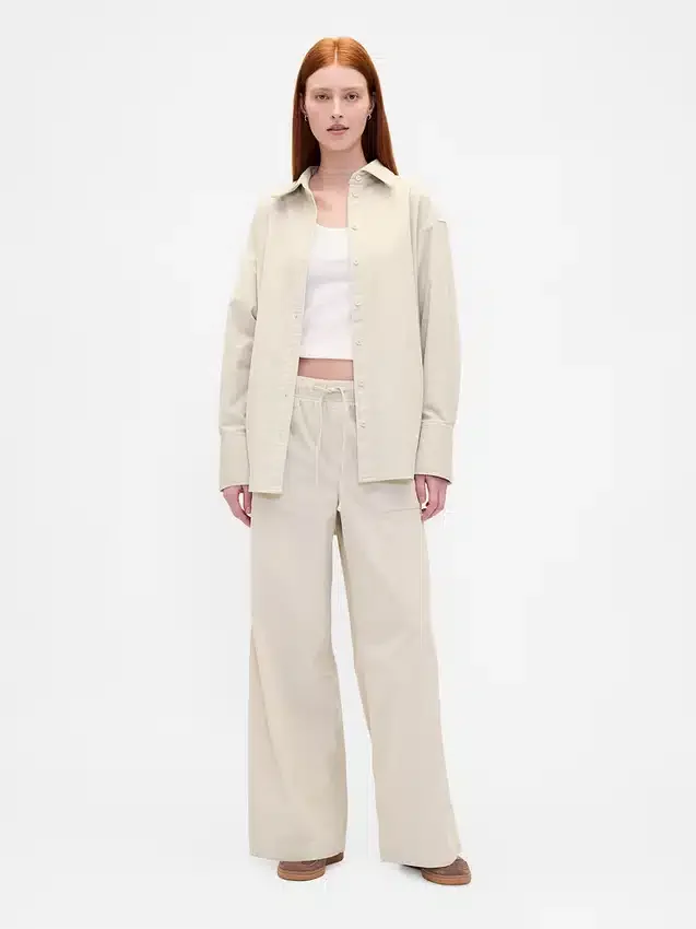 Pantalon baggy en velours côtelé à taille moyenne