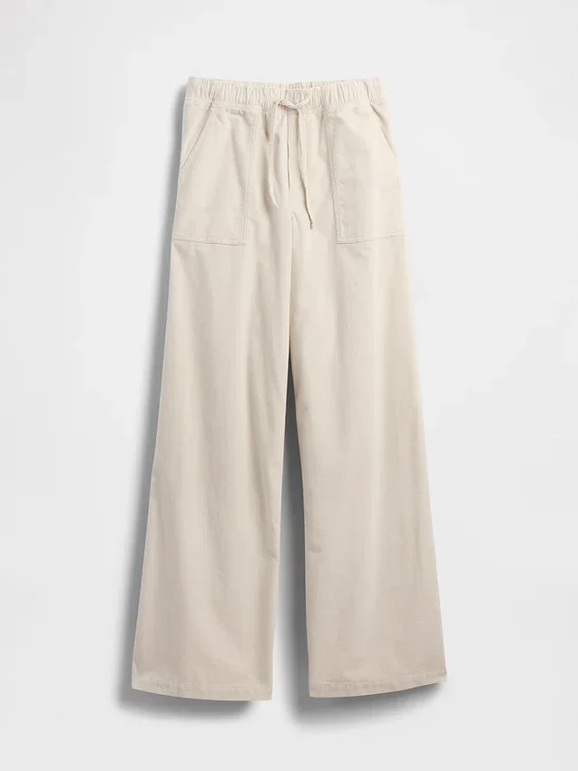 Pantalon baggy en velours côtelé à taille moyenne