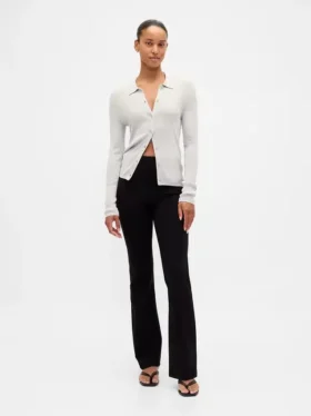 Pantalon bootcut taille haute en double tricot