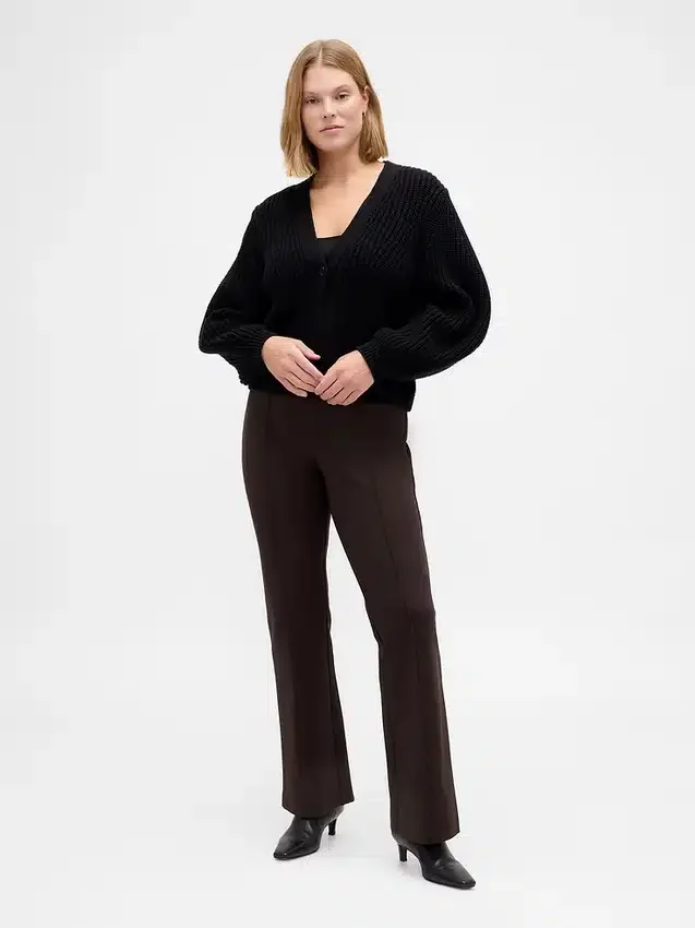 Pantalon bootcut taille haute en double tricot