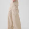 Pantalon cargo baggy en kaki à taille moyenne