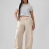Pantalon cargo baggy en kaki à taille moyenne