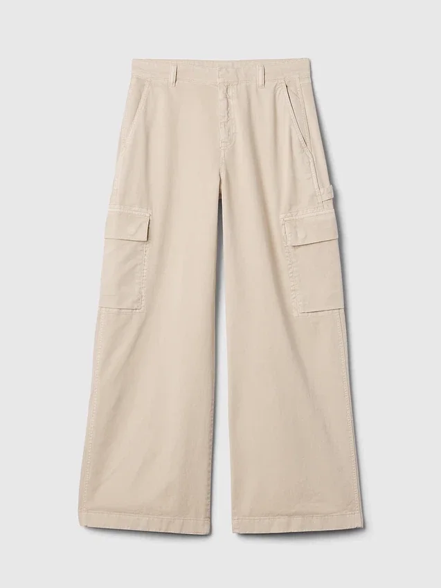 Pantalon cargo baggy en kaki à taille moyenne