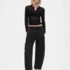 Pantalon à coupe large en sergé, taille mi-haute
