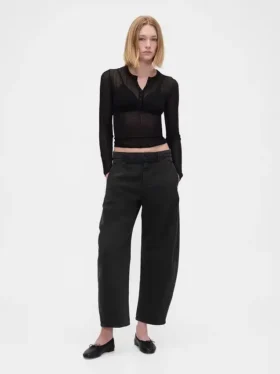 Pantalon à coupe large en sergé, taille mi-haute