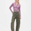 Pantalon à coupe large en sergé, taille mi-haute