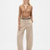 Pantalon à coupe large en sergé, taille mi-haute