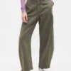 Pantalon à coupe large en sergé, taille mi-haute