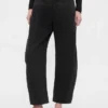 Pantalon à coupe large en sergé, taille mi-haute