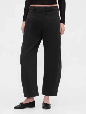 Pantalon à coupe large en sergé, taille mi-haute