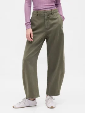 Pantalon à coupe large en sergé, taille mi-haute