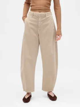 Pantalon à coupe large en sergé, taille mi-haute