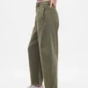 Pantalon à coupe large en sergé, taille mi-haute