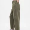 Pantalon à coupe large en sergé, taille mi-haute