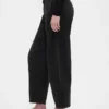 Pantalon à coupe large en sergé, taille mi-haute