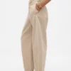 Pantalon à coupe large en sergé, taille mi-haute