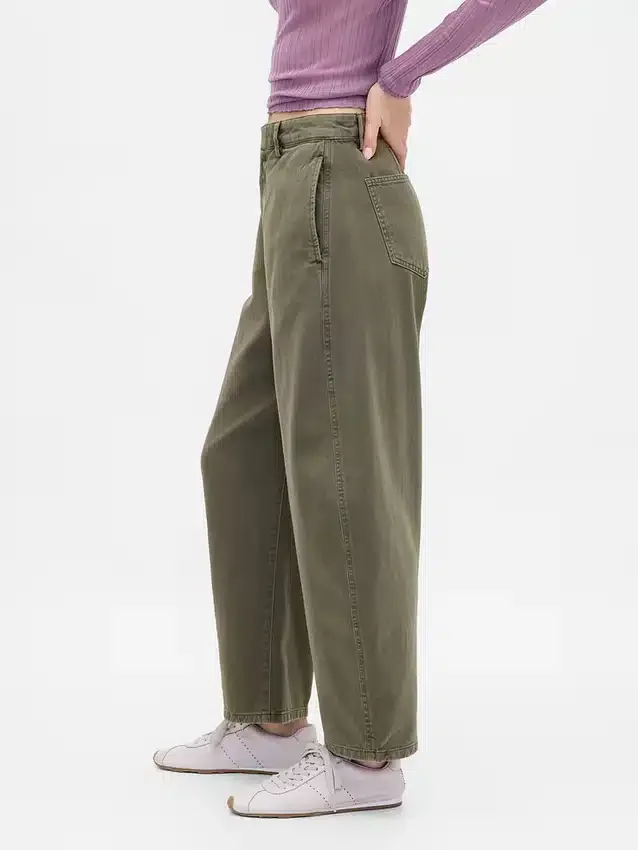 Pantalon à coupe large en sergé, taille mi-haute