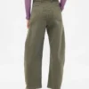 Pantalon à coupe large en sergé, taille mi-haute