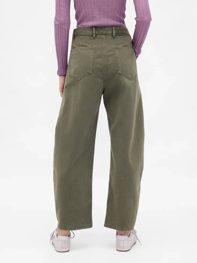 Pantalon à coupe large en sergé, taille mi-haute