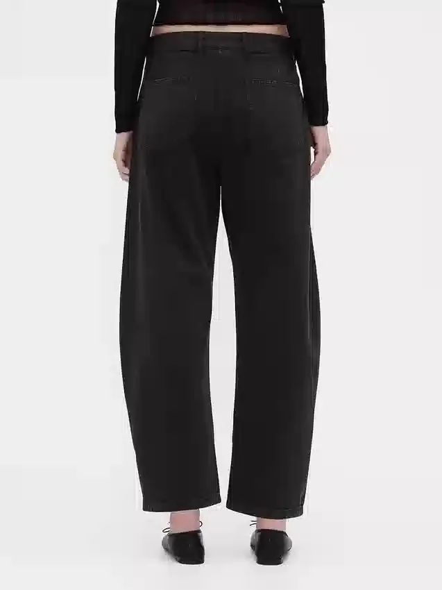 Pantalon à coupe large en sergé, taille mi-haute