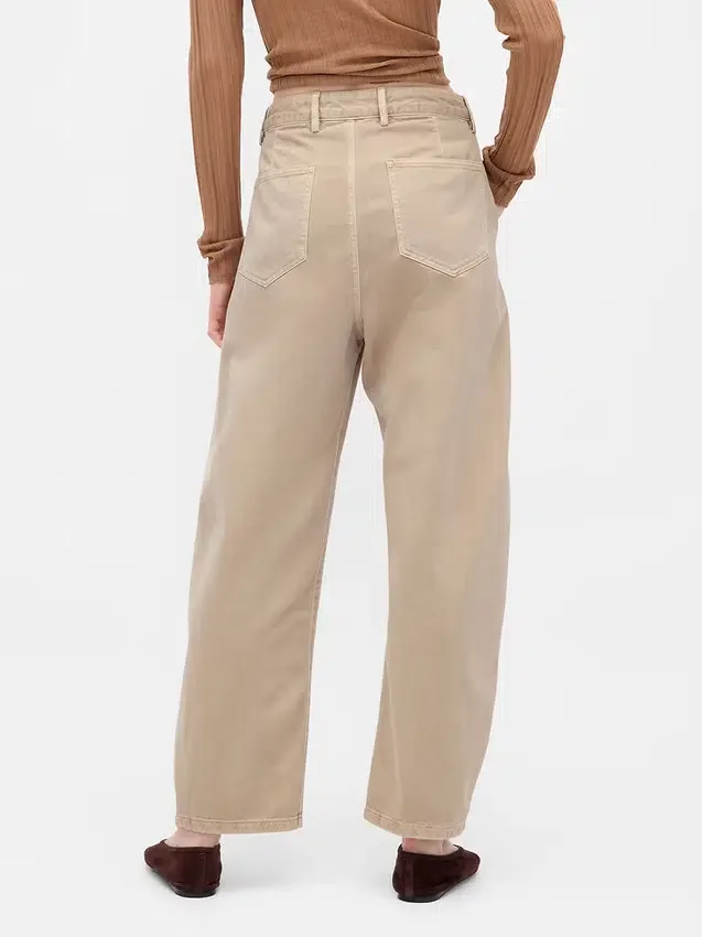 Pantalon à coupe large en sergé, taille mi-haute