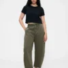 Pantalon à coupe large en sergé, taille mi-haute