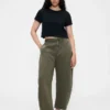 Pantalon à coupe large en sergé, taille mi-haute