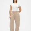 Pantalon à coupe large en sergé, taille mi-haute