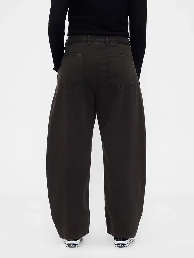 Pantalon à coupe large en sergé, taille mi-haute