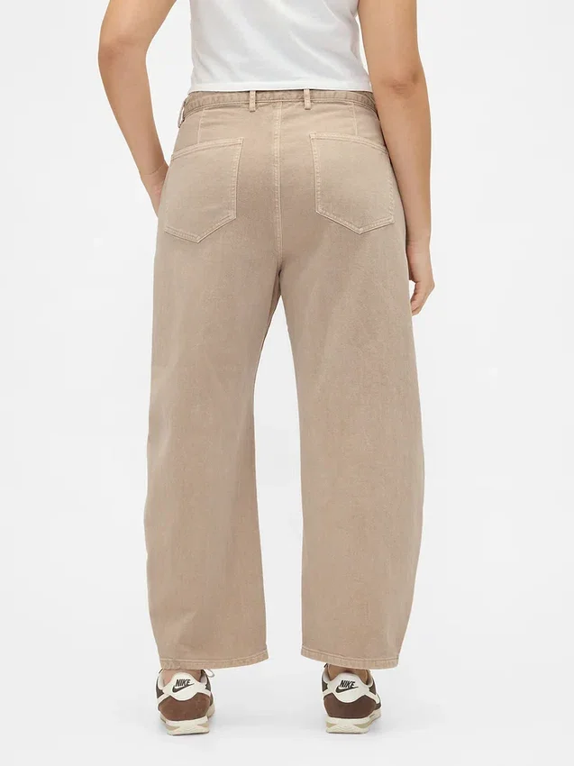 Pantalon à coupe large en sergé, taille mi-haute