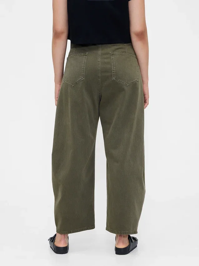 Pantalon à coupe large en sergé, taille mi-haute