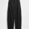 Pantalon à coupe large en sergé, taille mi-haute