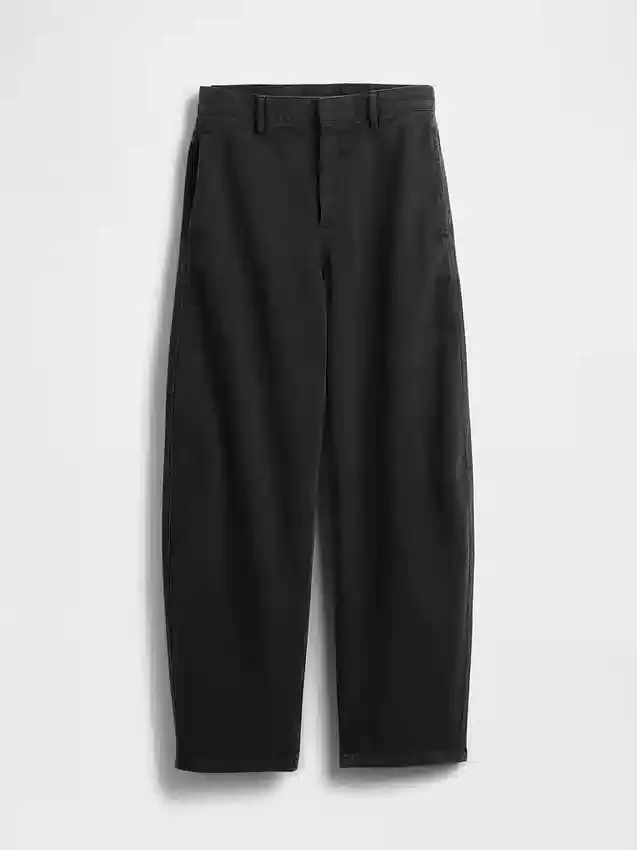 Pantalon à coupe large en sergé, taille mi-haute