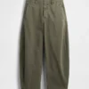 Pantalon à coupe large en sergé, taille mi-haute