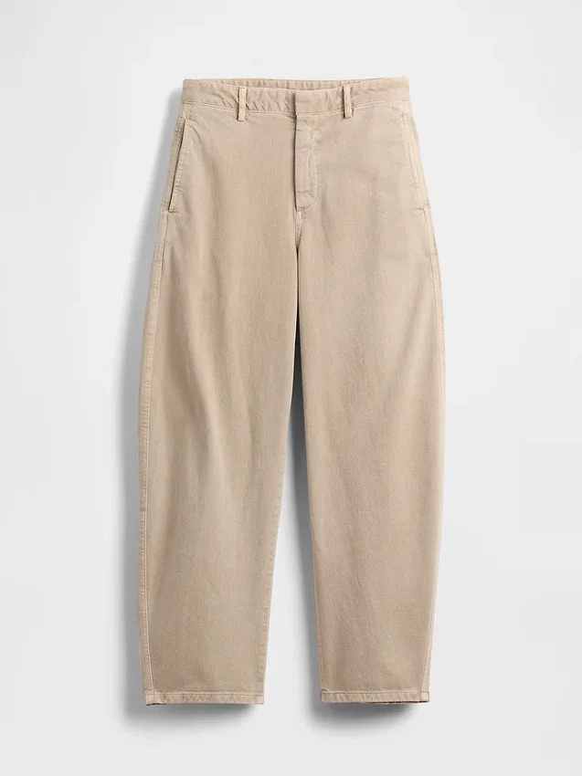 Pantalon à coupe large en sergé, taille mi-haute