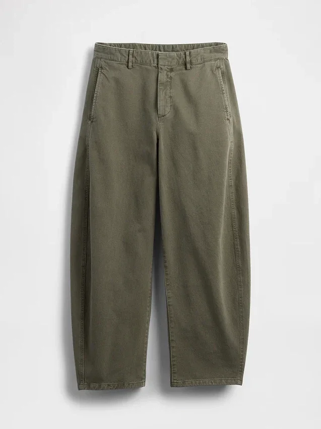 Pantalon à coupe large en sergé, taille mi-haute