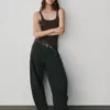Pantalon à coupe large en sergé, taille mi-haute