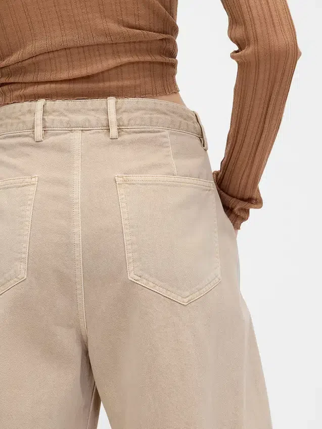 Pantalon à coupe large en sergé, taille mi-haute