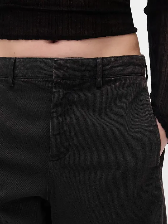 Pantalon à coupe large en sergé, taille mi-haute