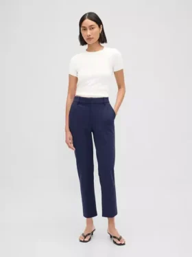 Pantalon court slim à taille haute en double maille