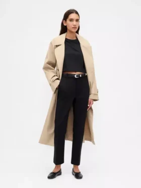Pantalon court slim à taille haute en double maille