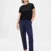 Pantalon court slim à taille haute en double maille