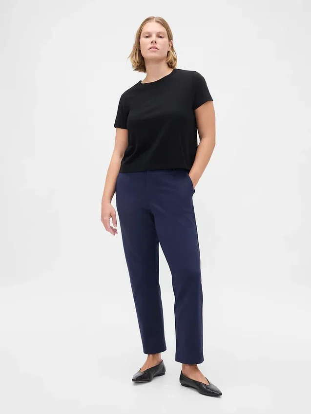 Pantalon court slim à taille haute en double maille