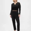 Pantalon court slim à taille haute en double maille
