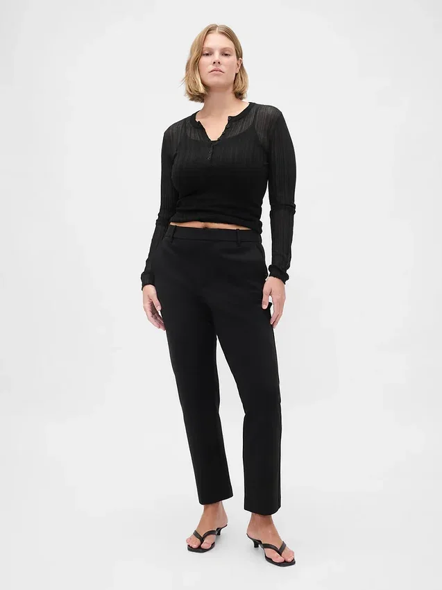 Pantalon court slim à taille haute en double maille